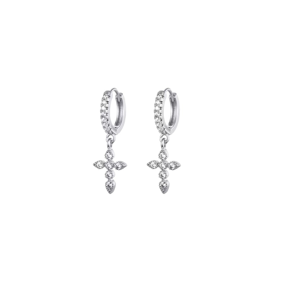 Faith Pave Cross Hoops