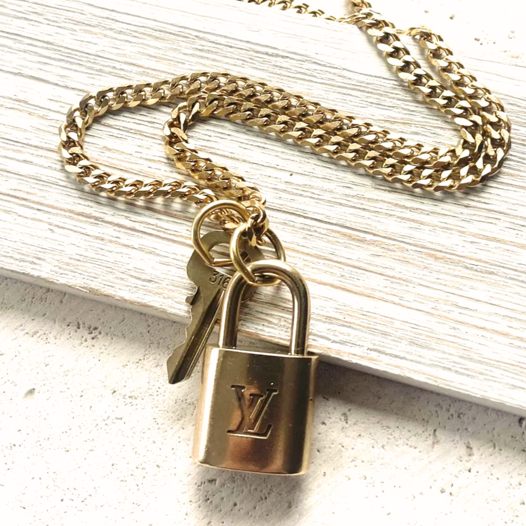 Louis Vuitton Upcycled Repurposed Lock Key Necklace