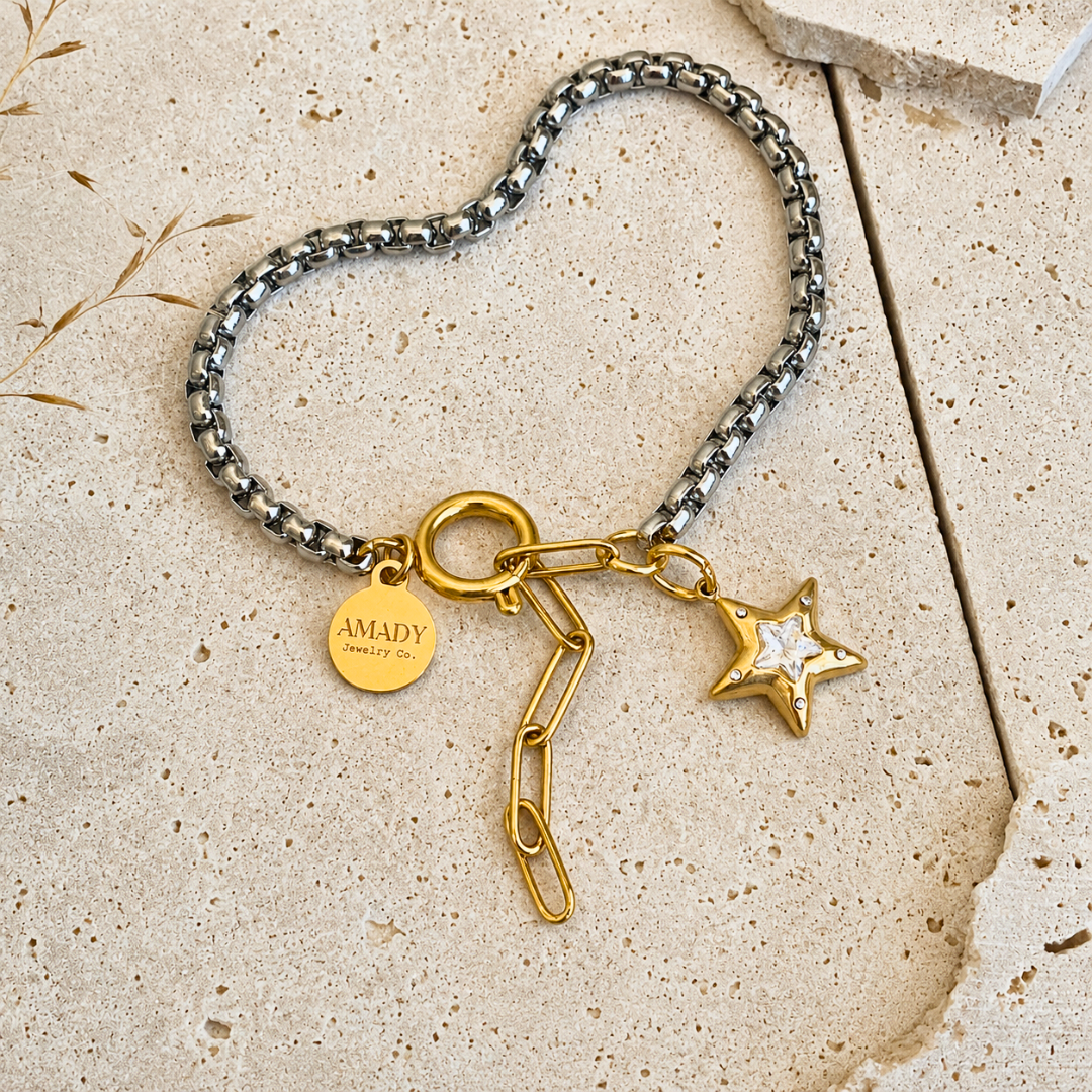 Two Tone Star Charm Bracelet