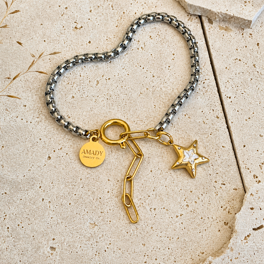 Two Tone Star Charm Bracelet